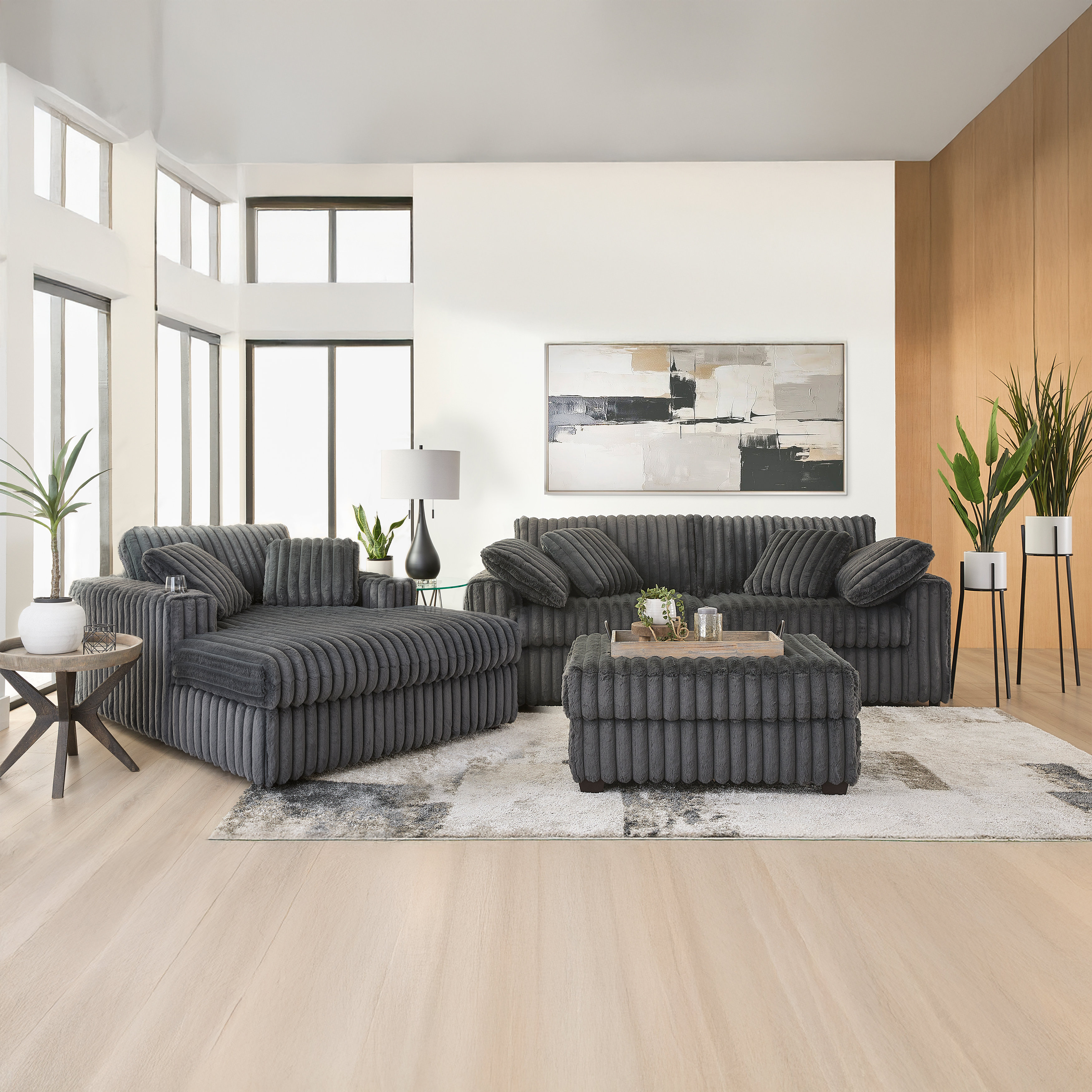 Mercer41 Algona 3-Piece Living Room Set, Sofa Cuddle Chaise Mercer41 Algona 3-Piece Living Room Set, Sofa Cuddle Chaise
